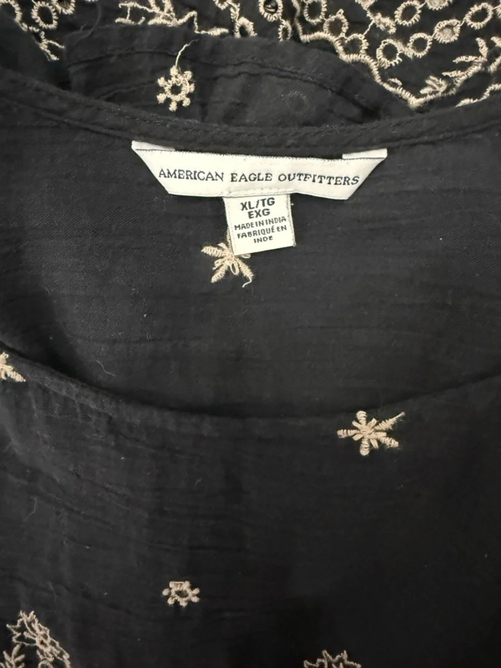 American Eagle Black Embroidered Bell Sleeve Cropped Blouse With Tassels | XL - Picture 3 of 7